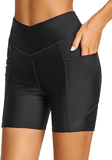 Women's 8 Inch Swim Shorts High Waist Swimsuit Bottoms Long