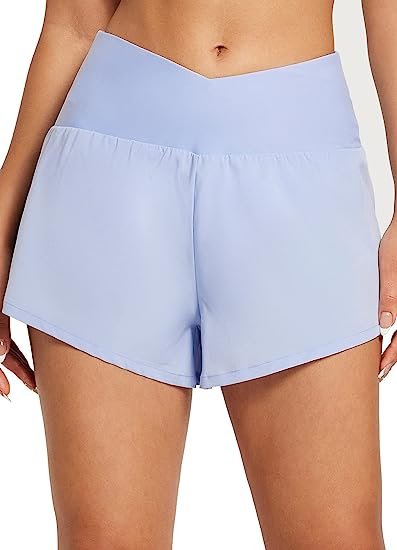 Women's 3 Inch High Waist Swim Shorts V Front Panel Shorts Lined Quick Dry