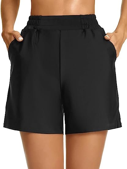 Women's Swim Shorts High Waist Swim Board Shorts with Pockets