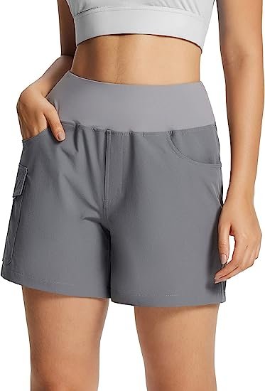 Women's 5 Inch Athletic Shorts High Waist Quick Dry Large Pockets