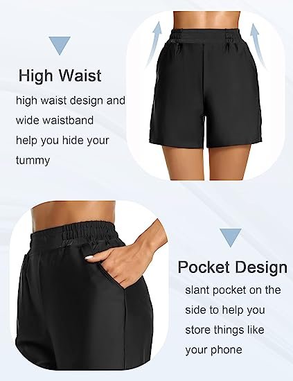 Women's Swim Shorts High Waist Swim Board Shorts with Pockets