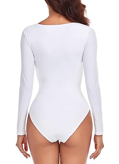 Women's Square Neckline One Piece Swimsuit Long Sleeve Rash Guard Bathing Suits